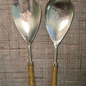 Pottery Barn Gold Beaded Holiday Christmas Serving Spoon And Fork Set